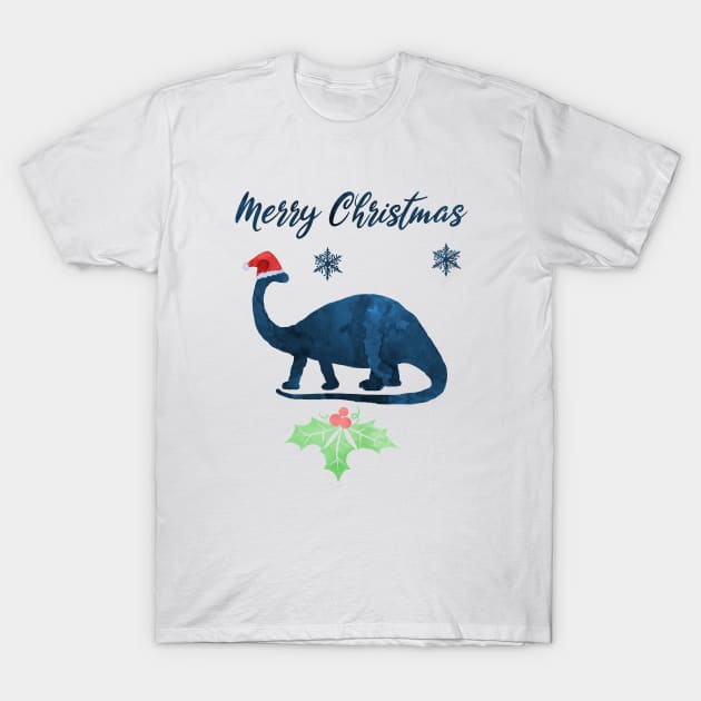 Christmas Dinosaur Brontosaurus T-Shirt by TheJollyMarten